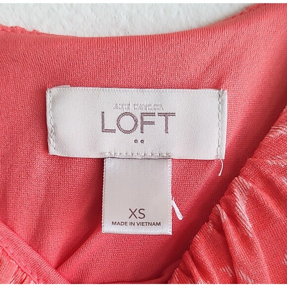 Ann Taylor Loft Dress Coral Orange Leaf Print Sleeveless Soft Stretch Tie XS - Picture 2 of 8